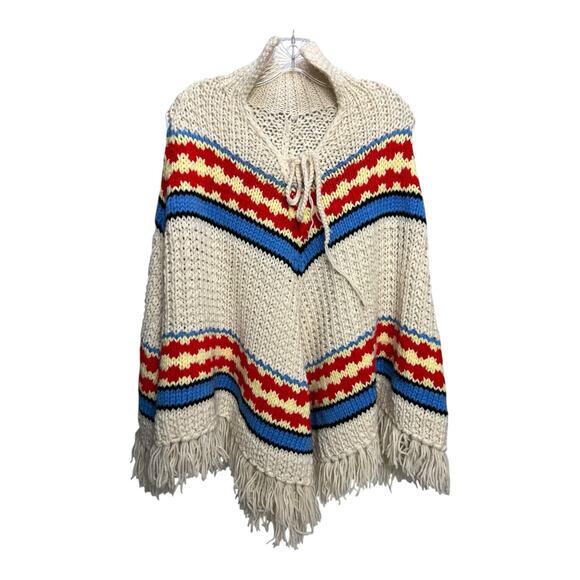 Crochet Poncho (White/Multi-Colored) - Picture 1 of 7